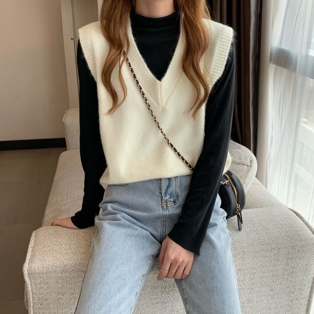 Korean Womens Mock Neck Sweater Pullover Slim Long Sleeve Knit Shirt Blouse Tops 