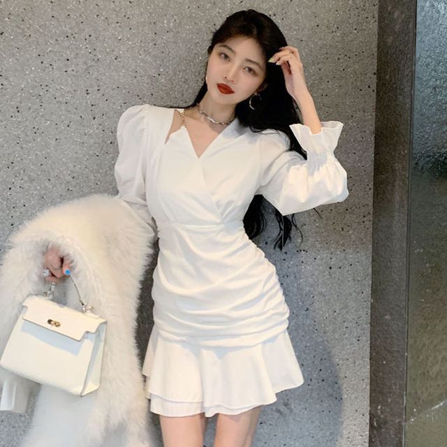 WOW!NITE - Long-Sleeve Ruffled Mini Dress | YesStyle