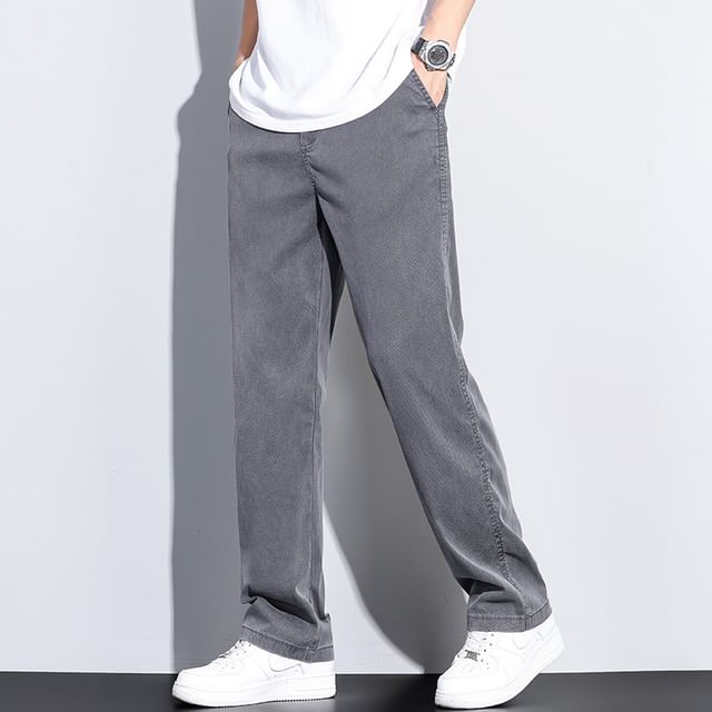Aozora-Mid Waist Plain Straight Leg Pants