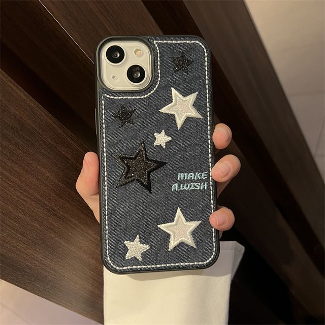 Huella Star Embroidered Denim Phone Case For iPhone X XS XR