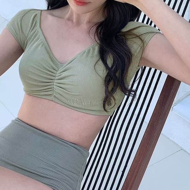Maisee-Set Short-Sleeve Swim Top Bottom