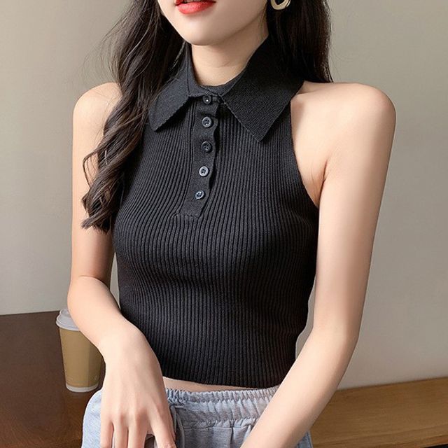 Rayliss Collared Sleeveless Knit Top YesStyle