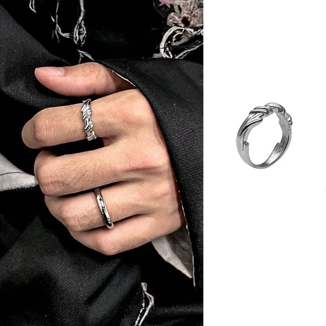 Black Degree-Textured Stainless Steel Ring