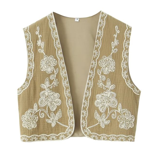 トップス EAUSEENON 22AW FLOWER VEST SugaYuja - Flower Embroidered Open Vest | YesStyle