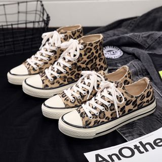 leopard print canvas sneakers