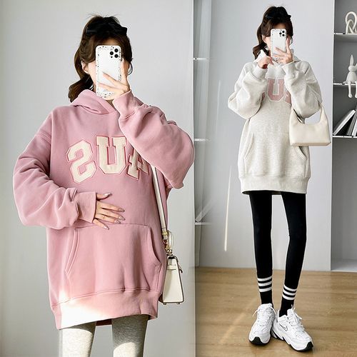 Levsayte Maternity Letter Embroidered Oversized Hoodie High Waist Plain Leggings Set YesStyle