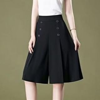 Everose-High Waist Plain Double Breasted Culottes