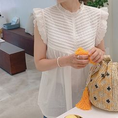 LEELIN - Lace-Sleeve Pintuck-trim Top LEELIN - Lace-Sleeve Pintuck-trim Top