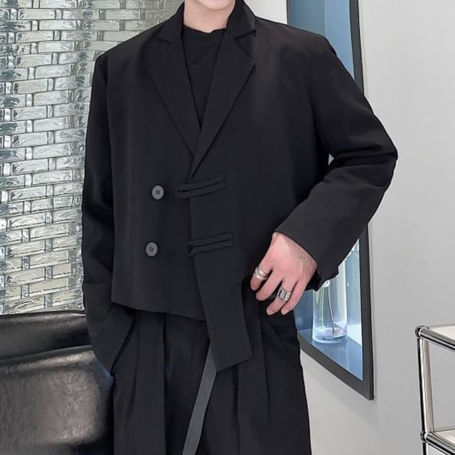 Bjorn-Plain Asymmetrical Cropped Single-Breasted Blazer