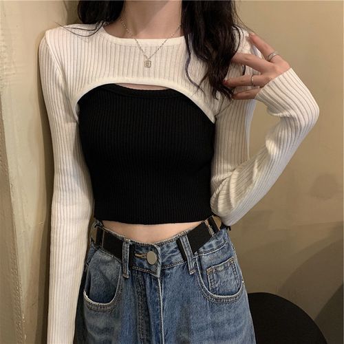 Adoree - Knit Shrug / Cropped Camisole Top