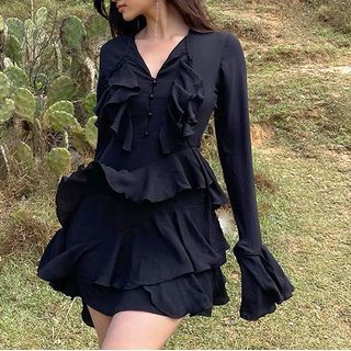 flared slip dress Strapless Floral Chiffon Fit-and-Flare Dress – Elegant Multi-Layered Formal  Style – FORMAL SOCIETY