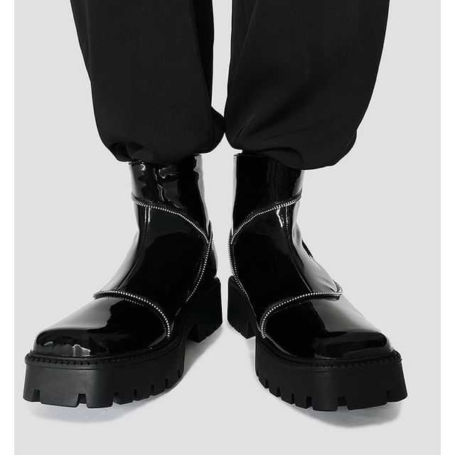 Malnia Home - Platform Square Toe Plain Zipped Genuine Leather Short ...