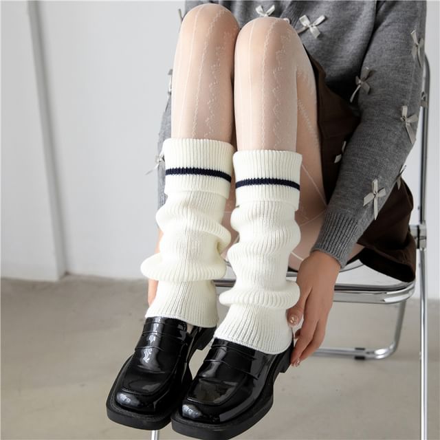 Gentiana-Striped Ribbed Knit Leg Warmers