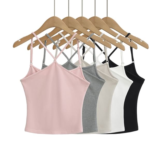 Ulark-Spaghetti Strap Plain Camisole Top