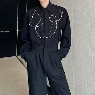 Omozando-Long-Sleeve Sequin Shirt