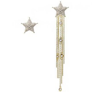 KATENKELLY-Asymmetric Star Cascade Earrings Gold
