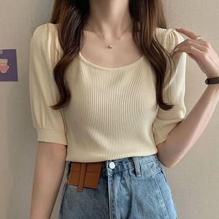 Sisyphi-Short-Sleeve Plain Knit Top