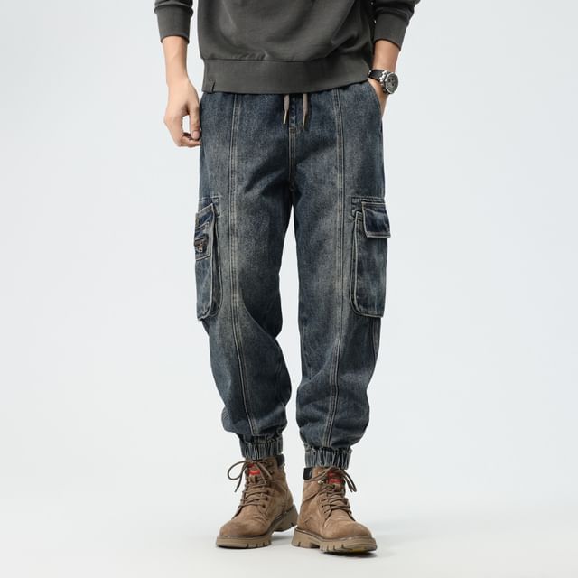 Nataro-Mid Rise Washed Harem Cargo Jeans