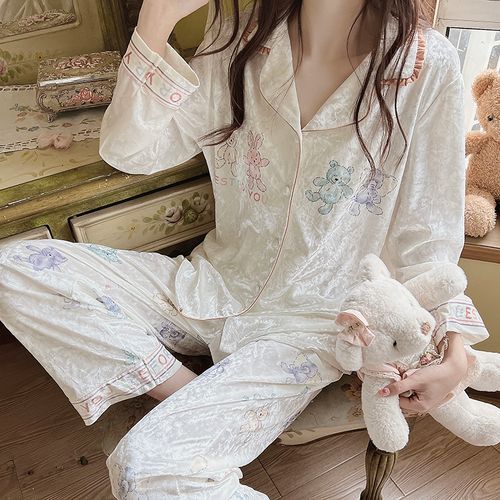 Ciambella - Couple Matching Pajama Set: Teddy Bear Print Top + Pants