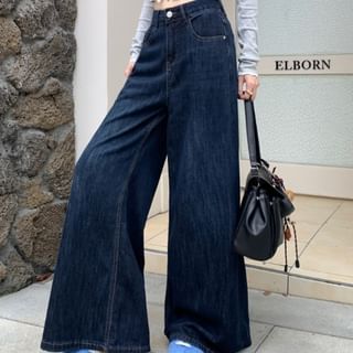 Beem-Mid Rise Washed Wide Leg Jeans