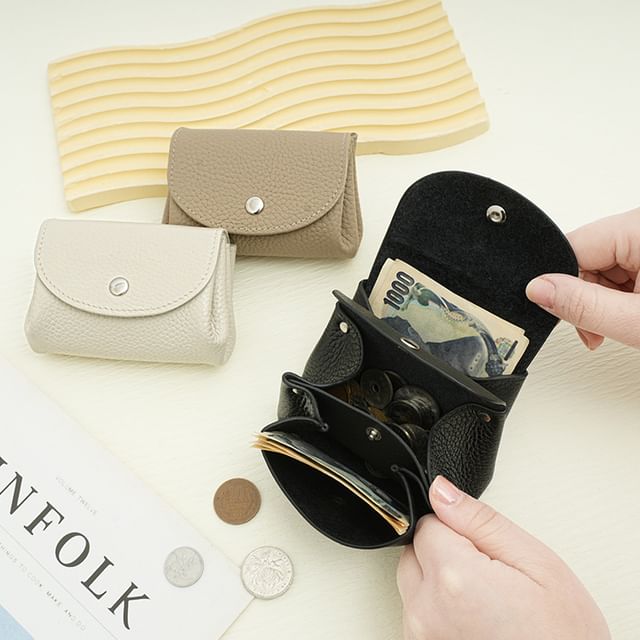 tablarosa-Flap Button Genuine Leather Coin Purse