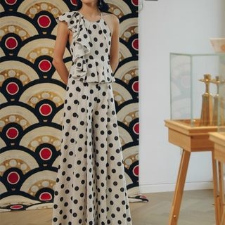 Sincethen-Dot Printed Wide-Leg Jumpsuit