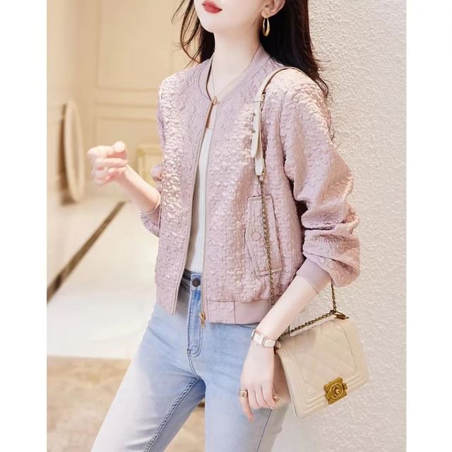 Jeonseon-V-Neck Zip-Up Tweed Jacket