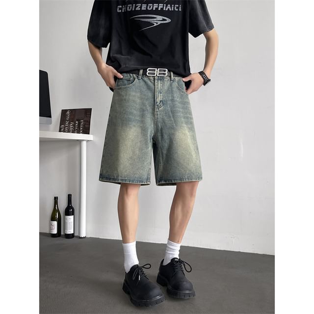 Plummie-Mid Rise Washed Denim Shorts
