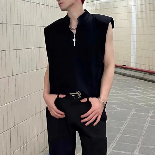 Ateso-Half-Zip Plain Tank Top