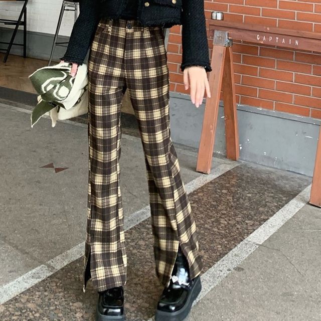 plaid bootcut pants