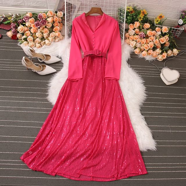 illusion a line dress Elegant 3/4 Sleeve Sequin A-Line Floor Length Evening Dress for Special  Occasions main image 0