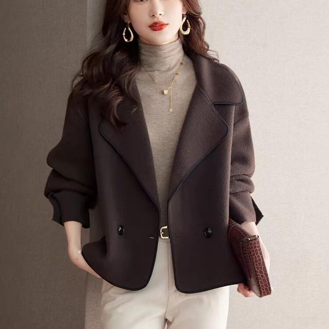 Jeonseon-Collared Plain Double Breasted Jacket