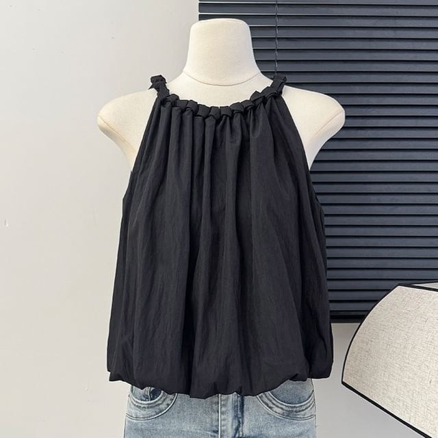 Lemongrass-Sleeveless Ruffle Loose Crop Top
