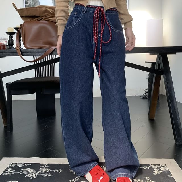 monroll-Low Waist Washed Wide Leg Jeans