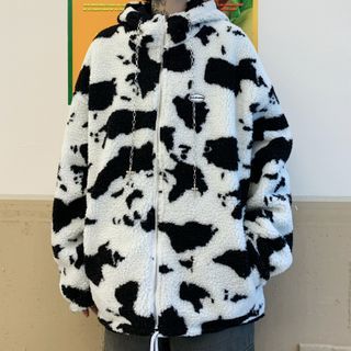 cow print zip up jacket