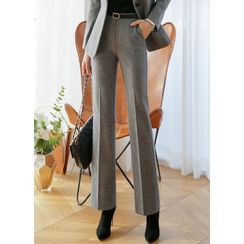 Styleonme - Flat-Front Napped Boot-Cut Pants Styleonme - Flat-Front Napped Boot-Cut Pants
