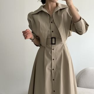 darkroesin Mock Two-Piece Long-Sleeve Midi A-Line Trench Coat Dress Sale