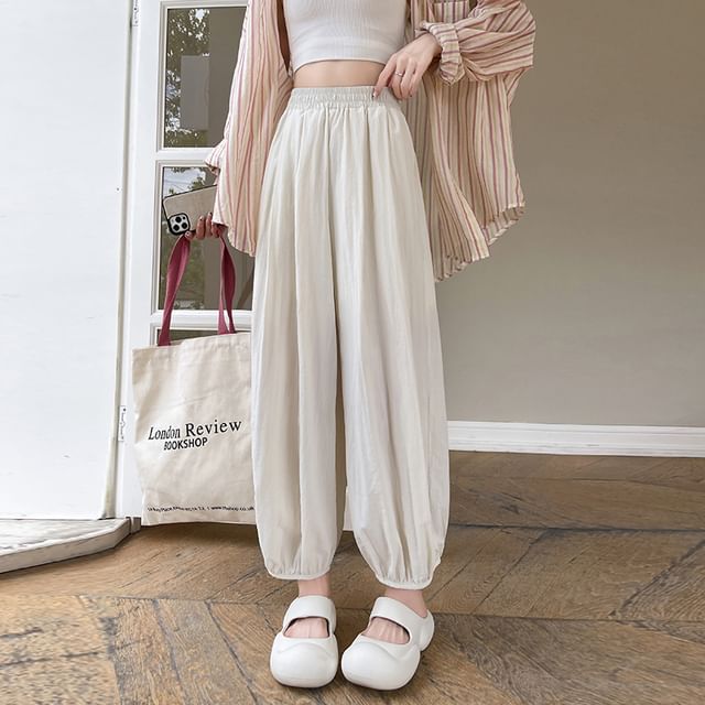 Isaaca-Elastic Waist Plain Harem Pants