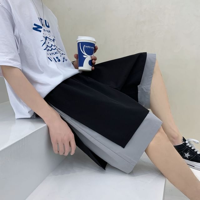 POSI-Mock Two-Piece Drawstring Waist Paneled Shorts