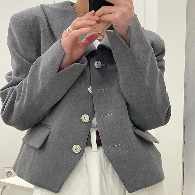 Maisee-Collar Plain Button Jacket