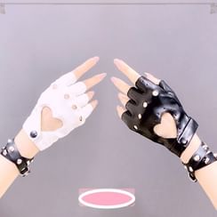 Froa - Heart Cutout Faux Leather Fingerless Gloves