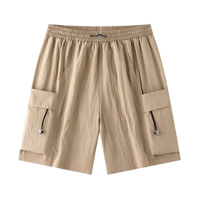 Neonity Wear-Drawstring Waist Plain Cargo Shorts
