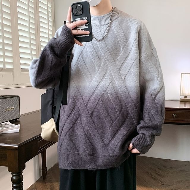 Bay Go Mall-Mock Neck Gradient Distressed Sweater