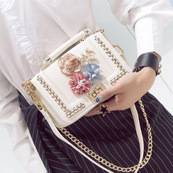 Aishang - Faux Leather Floral Applique Handbag