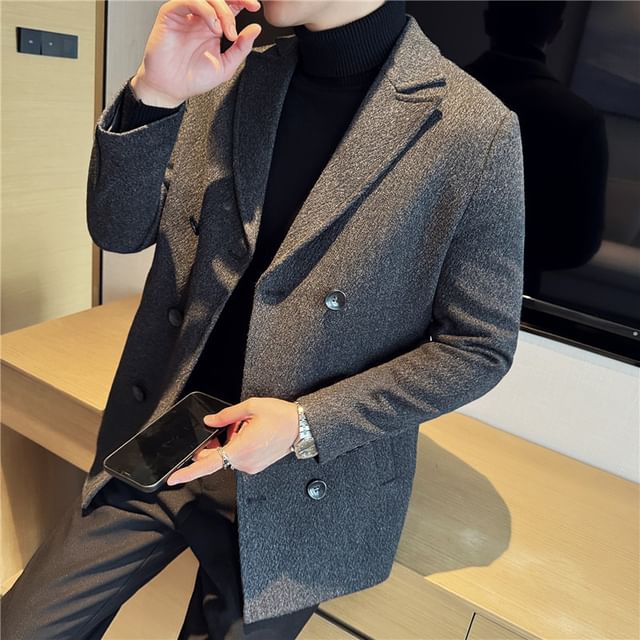 Lefitt-Notch Lapel Plain Double-Breasted Blazer