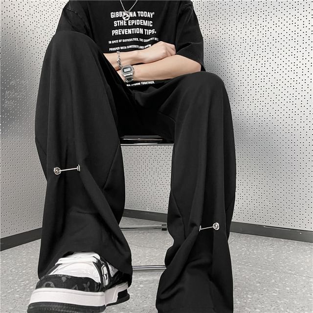 Zentrus-Mid Rise Plain Wide Leg Pants