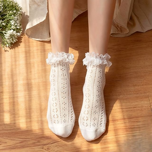 Mimiyu-Pointelle-Socken mit Spitzen-Rüschen