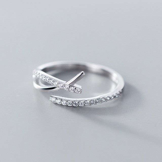 A-ROCH-Layered Rhinestone Sterling Silver Open Ring