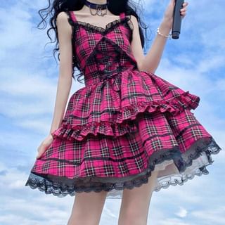 Miu B-Puff-Sleeve Plain Blouse Off-Shoulder Mesh Blouse Ruffle Strap Mesh Ruffle Plaid A-Line Dress Various Designs