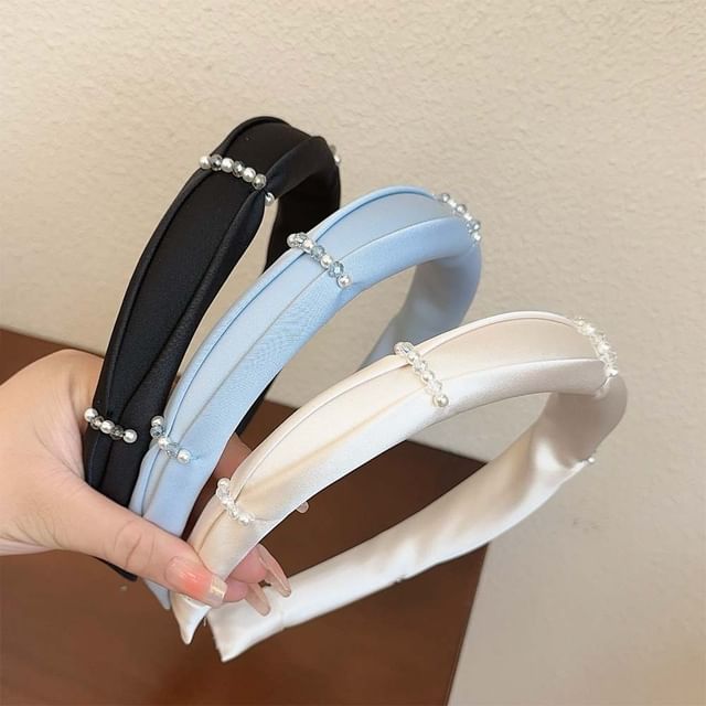 Mentosi-Beaded Satin Padded Headband
